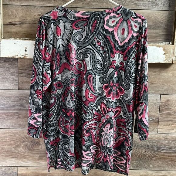 Alfred Dunner Ladies Beaded Neck Dress Top, Size Small, Pink, Gray and Black - Picture 5 of 6